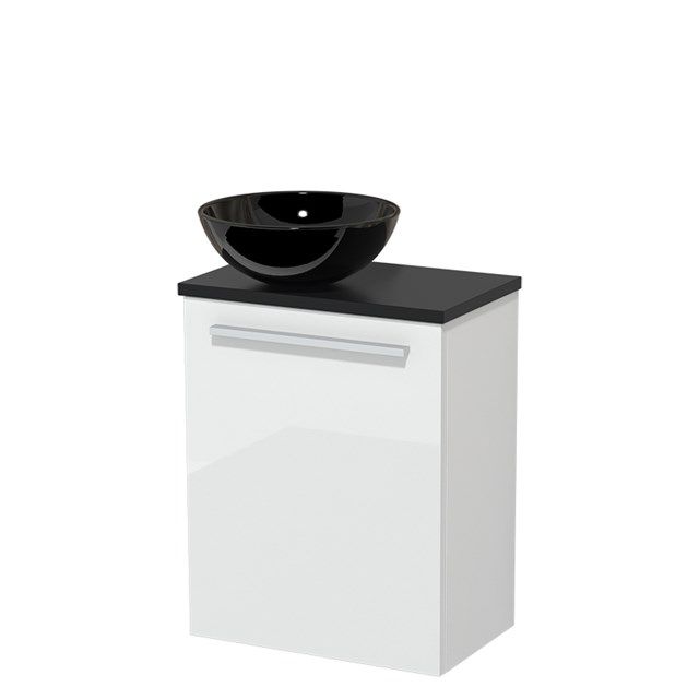 Maxaro Toiletmeubel met Waskom Keramiek Modulo Hoogglans Wit Vlak 41 cm Mat Zwart Blad