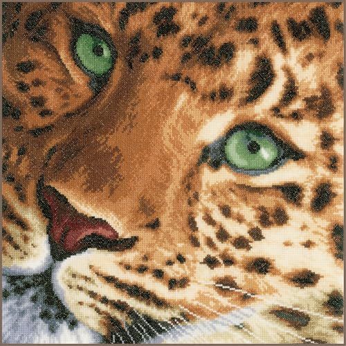 LANARTE Borduurpakket Kruissteek Schilderij LUIPAARD Handwerkpakket voor Wanddecoratie 35 x 34 cm