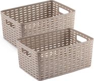 PLASTICFORTE 5x stuks rotan gevlochten opbergmand/opbergbox kunststof - Taupe - 19 x 29 x 13 cm