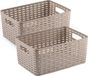PLASTICFORTE 5x stuks rotan gevlochten opbergmand/opbergbox kunststof - Taupe - 19 x 29 x 13 cm