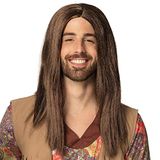 Boland 86369 John pruik, bruin, lang haar, hippie, middenstuk, flower-power, rockstar, kostuum, carnaval, themafeest