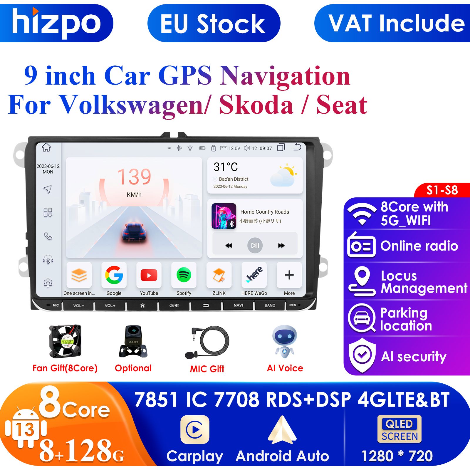 2DIN Autoradio voor VW Passat B6 T5 B7 B8 Golf 5 6 Caddy POLO T5 Touran - 8 + 128G - Multimedia - GPS