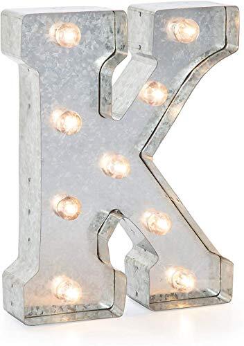 Darice LED metalen letter K, metaal, zilver, 25,5 x 19 x 5 cm