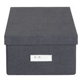 Bigso Box of Sweden KARIN Kleine opbergdoos met deksel, stabiele organizer van vezelplaat en papier in linnenlook, praktische vouwbox met etiketframe voor extra opbergruimte, zwart