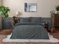 Nuit Des Rêves Luxe satijnen quilt cover-set (135 x 200 cm), antraciet, 100% katoen satijn, reactieve print, machinewasbaar, knoopsluiting, elegant en gezellig beddengoed, Twin