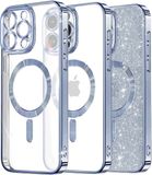 Techsuit Luxury Glitter Back Cover hoesje met MagSafe voor Apple iPhone 15 Pro Max - Lichtblauw