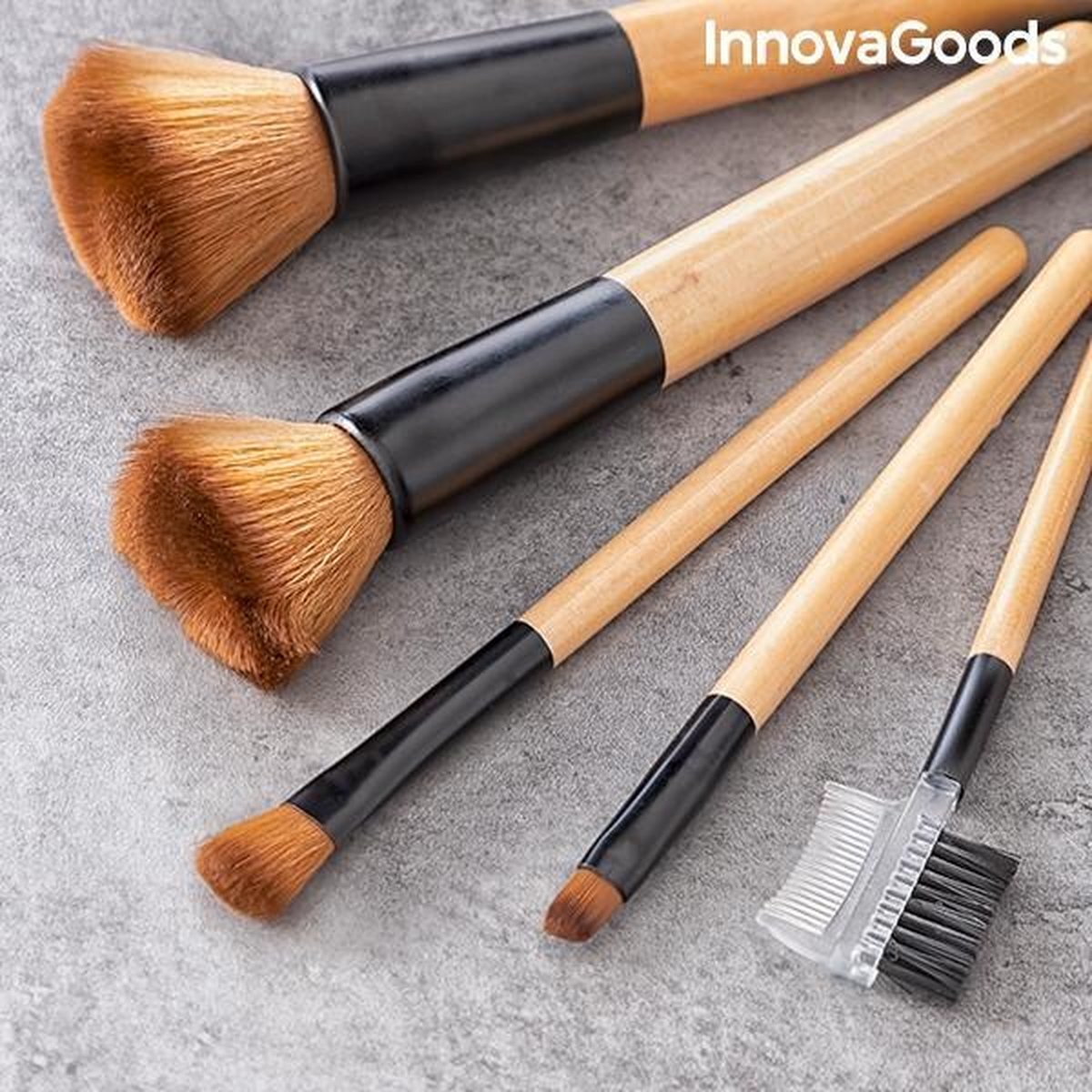 Innovagoods Set Of Wooden Make-up Brushes With Carrying Bag Miset Innovagoods 5 Parts