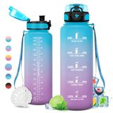 KollyKolla Drinkfles voor sportschool, 1,5 l, lekvrij, BPA-vrij, waterfles met tijdweergave voor volwassenen, school, sportschool, werk, fietsen, wandelen, fietsen