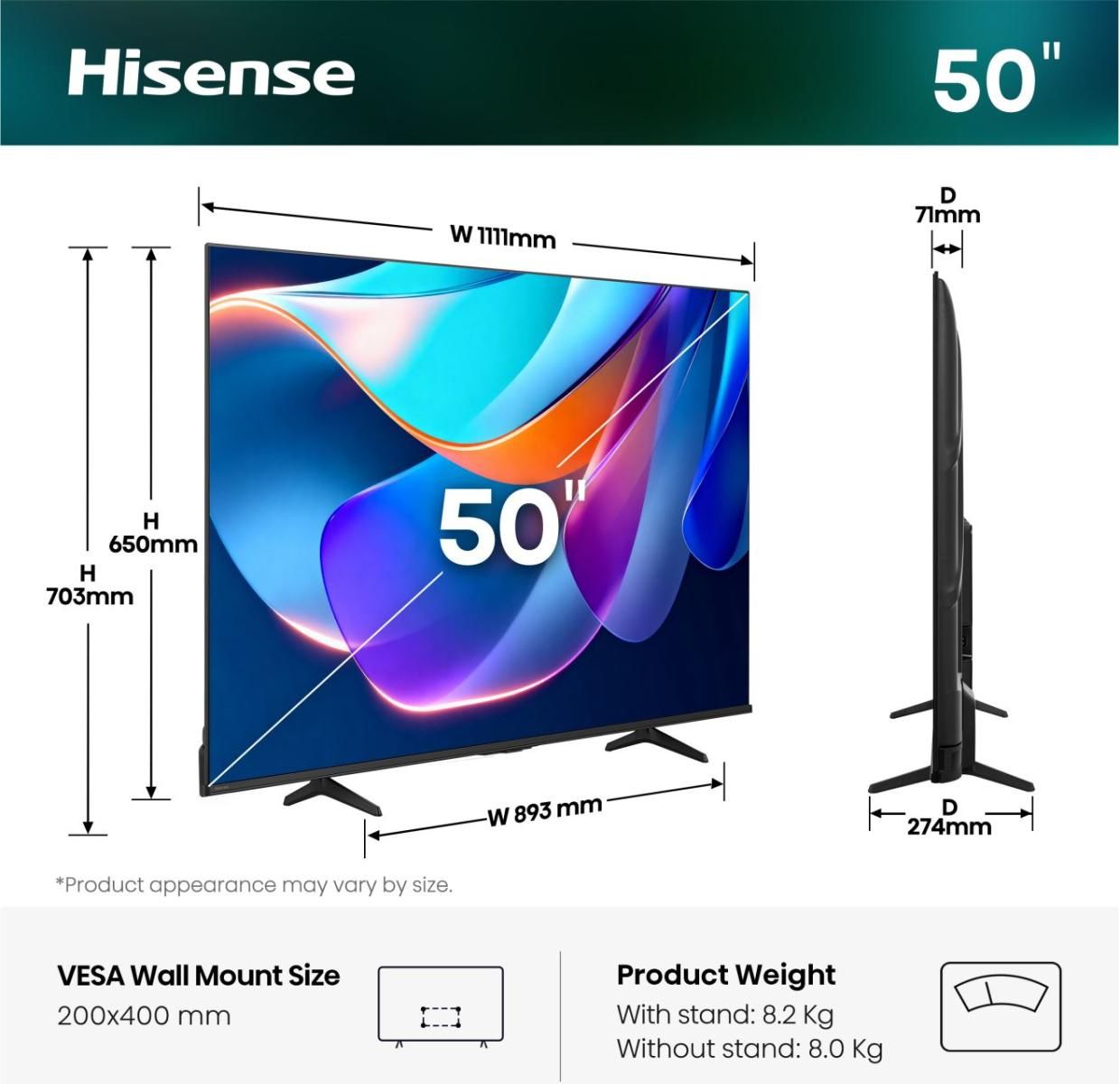 Hisense 50A6S / TV 4K UHD / 50 inch / 2023