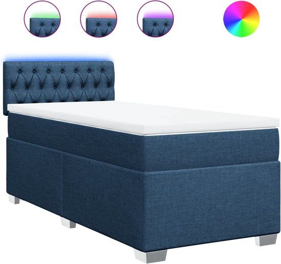 vidaXL Boxspring met matras stof blauw 100x200 cm