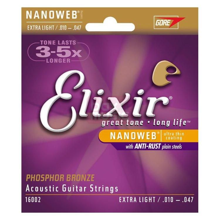 Elixir 16002 Acoustic Phosphor Bronze Nanoweb Extra Light 10-47