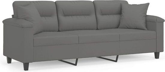 vidaXL Driezitsbank met kussens 180 cm microvezelstof donkergrijs