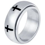 Mendes Steel Edelstaal heren ring Spinning Cross Zilverkleurig-18mm