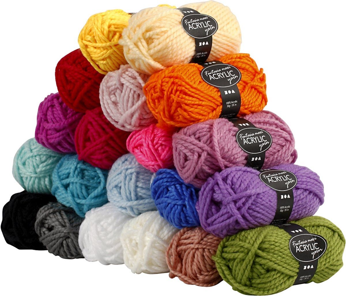 Creativ Company Fantasia Acrylic Yarn L 35 m Assorted Colors Maxi 20 x 50 gr