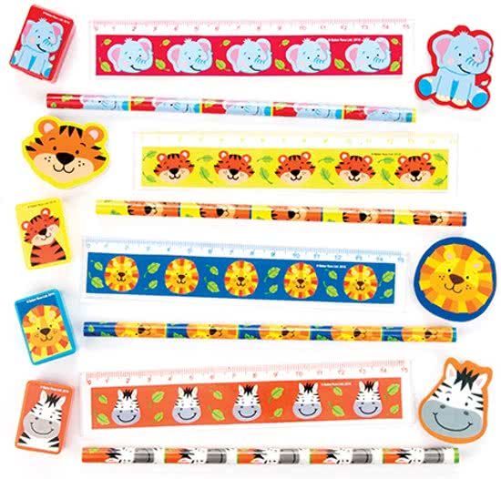 Baker Ross 4-delige schrijfsets met oerwoudvriendjes voor kinderen â€“ een leuke vuller voor uitdeelzakjes voor kinderen 6 sets per verpakking