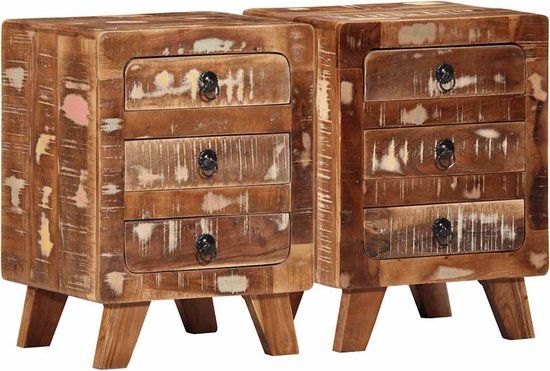vidaXL Nachtkastje 2 stuks 37x32x50 cm massief gerecycled hout