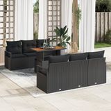 vidaXL Tuinbank - Set - 7-delig - Zwart - Polyrattan