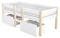 Lit enfant en bois - lit simple - 90 x 190 cm - avec protection anti-chute - avec rangement - sommier à lattes - blanc