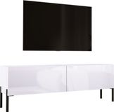 Meuble TV blanc mat / blanc brillant, avec pieds noirs, 140 x 52 x 32 cm