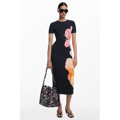 Desigual gebloemde midi jurk zwart