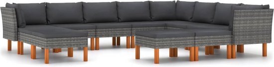 vidaXL 12-delige loungeset met kussens poly rattan grijs