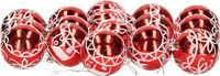 Ger Import 18x stuks gedecoreerde kerstballen rood kunststof diameter 6 cm