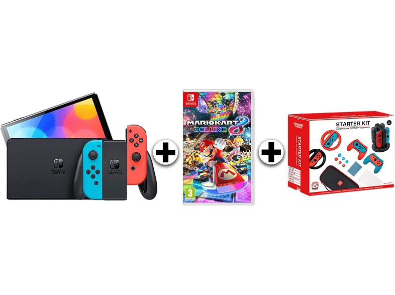 Nintendo SWITCH OLED 64GB / zwart, blauw, rood / Mario Kart 8 Deluxe