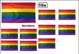 Themaparty 10x Vlag regenboog 90x150 cm