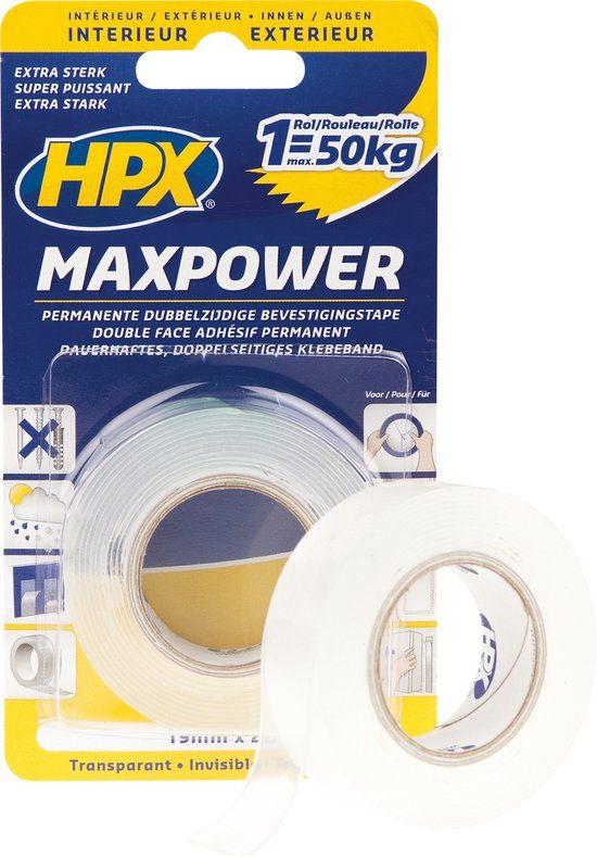 HPX Max Power - Montagetape - 19mm x 2m - Transparant - Dubbelzijdig