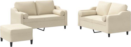 vidaXL 3-delige Loungeset met kussens stof crèmekleurig