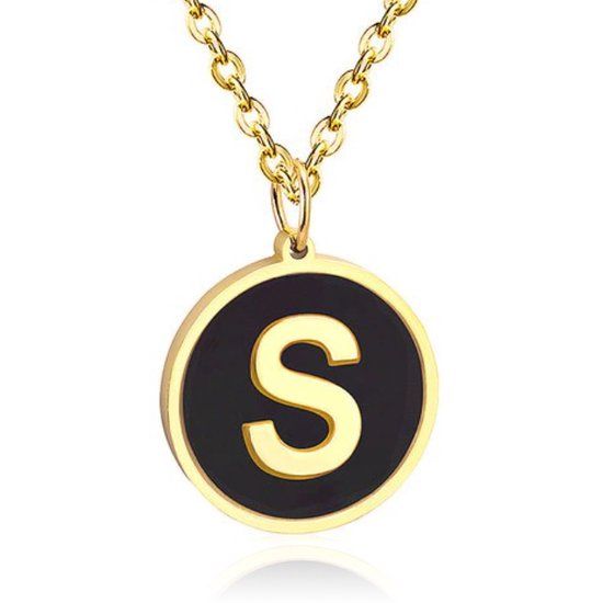Cilla Jewels Goudkleurige Dames Schakelketting met Zwarte Kettinghanger Letter S