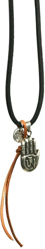 Heaven Eleven - Dames ketting - Ibiza - 74cm - Buddha handje - 925 Sterling zilver - Lerenveter