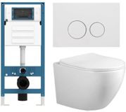 Adema Salina 2.0 Toiletset - 48.5x36x32cm - diepspoel - spoelrandloos - QeramiQ inbouwreservoir - softclose - quickrelease - toiletzitting - mat witte metalen bedieningsplaat - ronde knoppen - wit