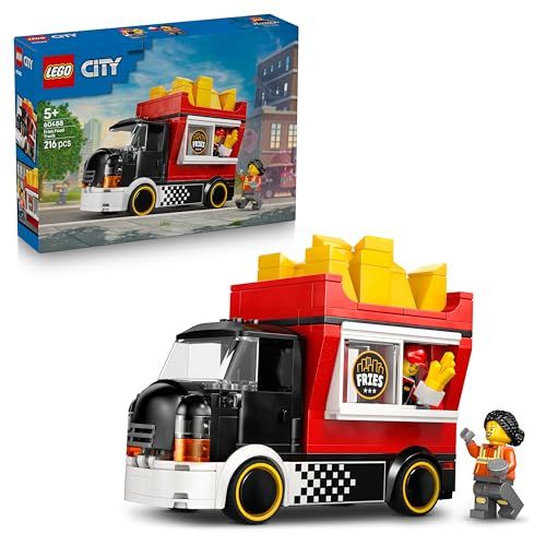 LEGO City Fries Food Truck Toy - Vehicle Model Kit w/Removable Shop, 2 Minifigures & Play Food Accessories - Birthday Gift Idea for 5+ Year Old Boys - 60488