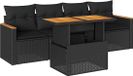 vidaXL 5-delige Loungeset met Kussens, Poly Rattan, Acacia, Zwart