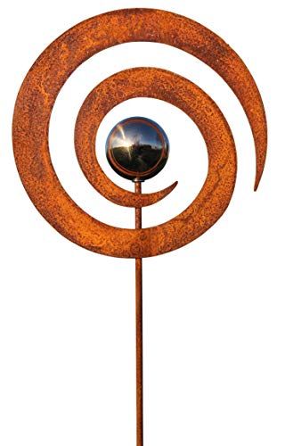 Bornhöft Tuinsteker metalen tol roest tuindecoratie roestige decoratie patina met roestvrijstalen bal