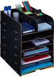 Merkloos Relaxdays bureau organizer met 12 vakken - 34,5 x 25 x 32 cm - brievenbak - mdf - zwart