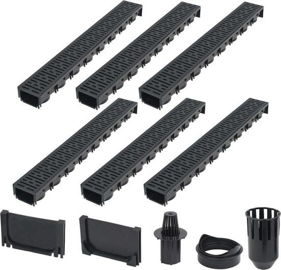 vidaXL Afvoergoten - 6 m - kunststof - 6 st - RVS - Ovaal - Douchegoot met rooster