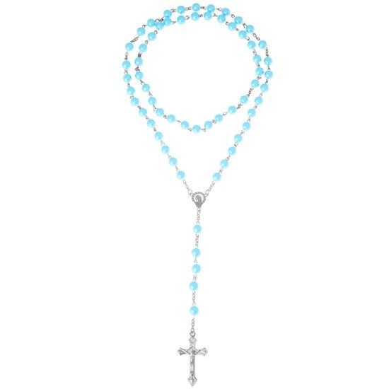 LGT JWLS Turquoise rozenkrans ronde kralen met kruis