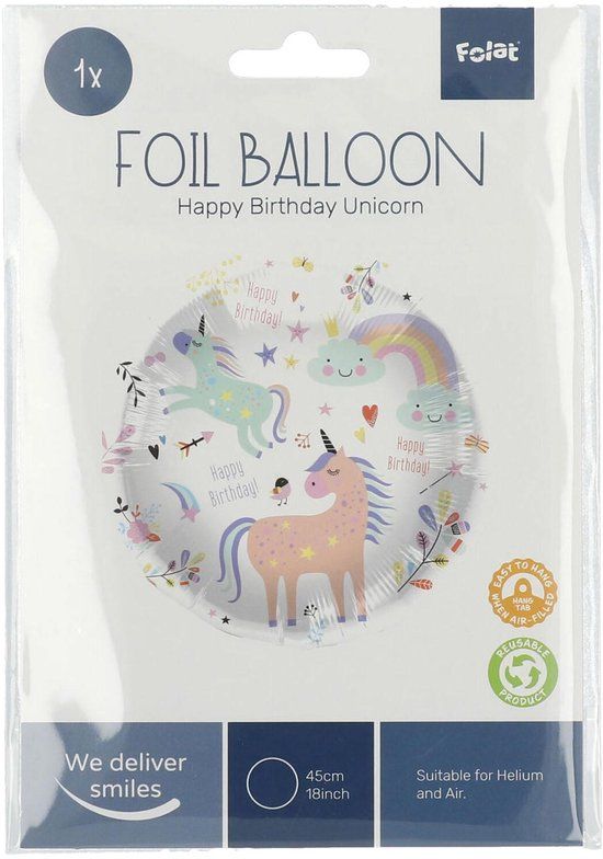Folat Folieballon Verjaardag Eenhoorn - 45 cm