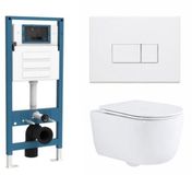 QeramiQ Dely Swirl Toiletset - inbouwreservoir Qeramiq Flush - slim zitting - kunststof glans witte bedieningsplaat - rechthoekige knoppen - glans wit