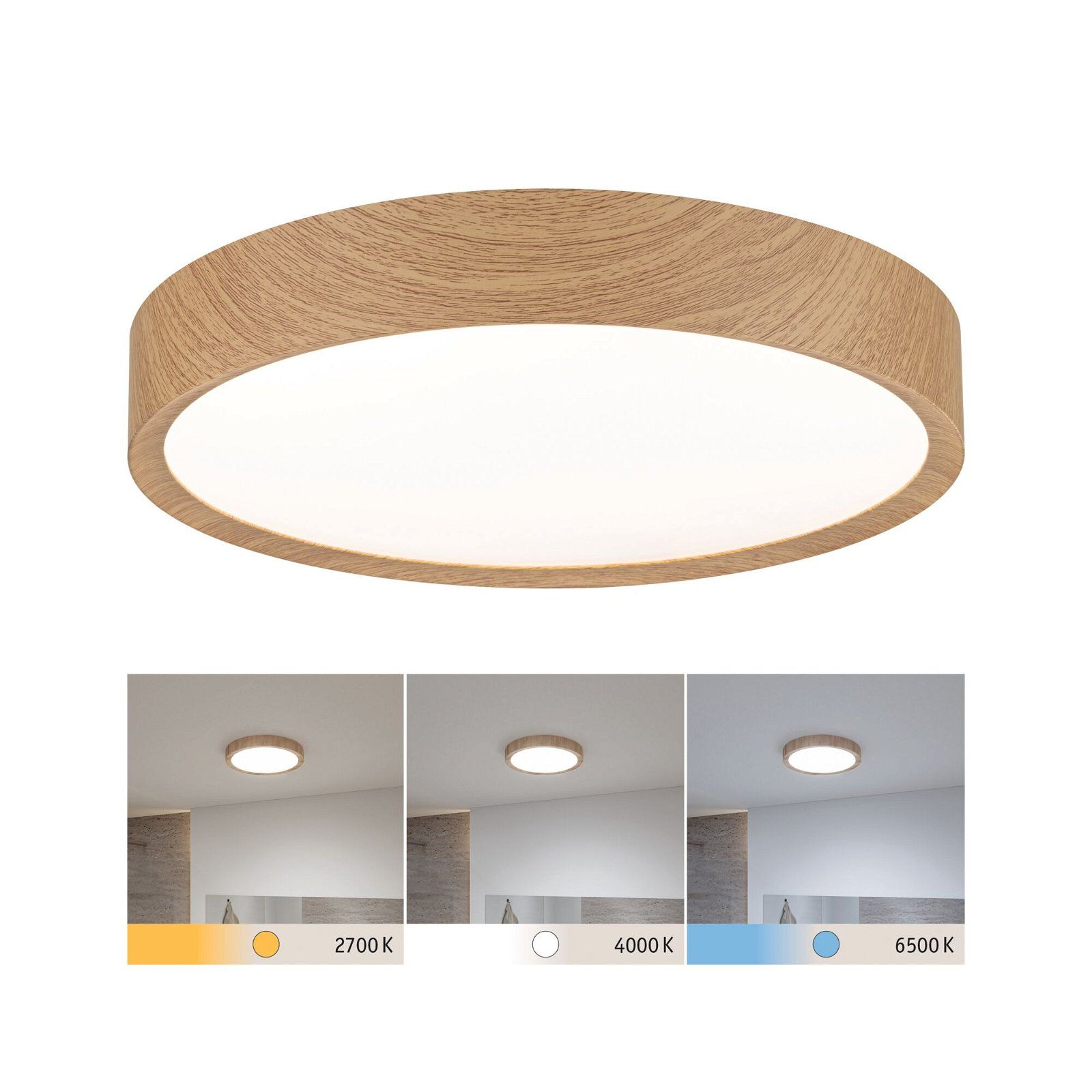 Paulmann Selection Bathroom LED Ceiling Light Tega IP44 White Switch 1200lm 230V 22.5W Wood Look