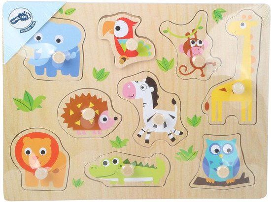 Small Foot Houten Noppenpuzzel Dierentuin - 9 stukjes