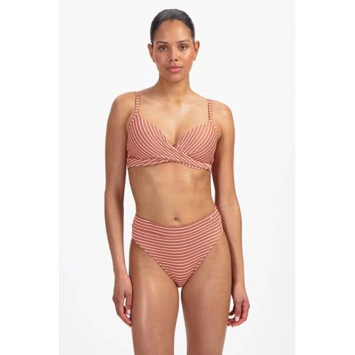 Beachlife high waist bikinibroekje met textuur lichtbruin/ecru