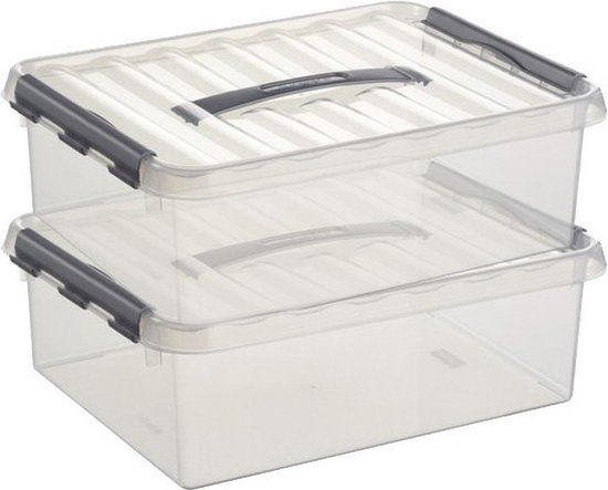 2x Sunware Q-Line Opbergbox - 10L - 40x30x11cm - Transparant/Zilver