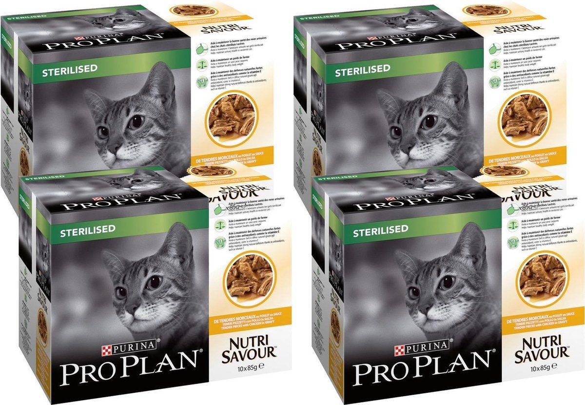 PRO PLAN Cat Nutri Savour Sterilised Multipack - Kattenvoer - 4 x Kip 10x85 g