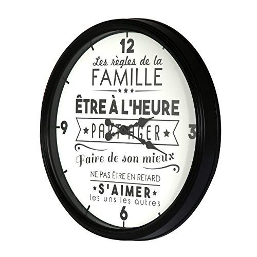 The Home Deco Factory Horloge La Vie en Famille - 50 cm - Zwart