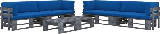 vidaXL 6-delige Loungeset pallet met kussens grijs geïmpregneerd hout