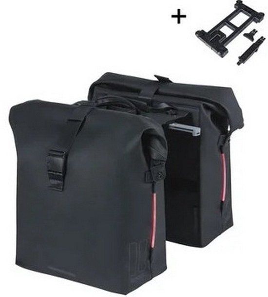 BASIL SoHo - Dubbele fietstas - 100% waterdicht - Afneembaar - MIK - Incl. LED-verlichting - Zwart