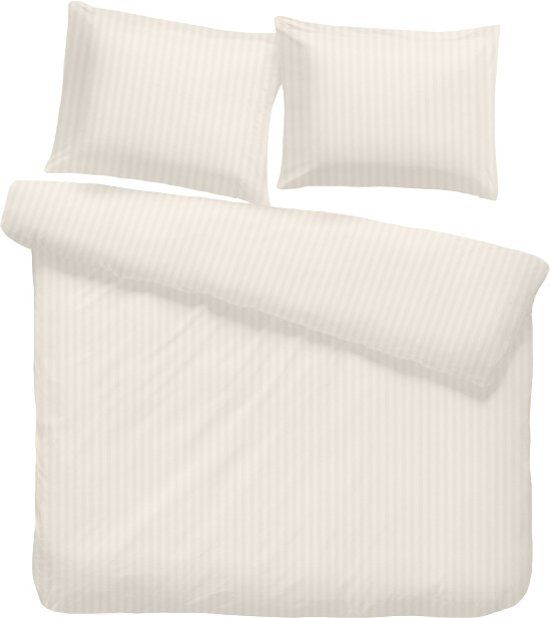 iSleep Satijnstreep Dekbedovertrek - Tweepersoons - 200x200/220 cm - Licht Beige